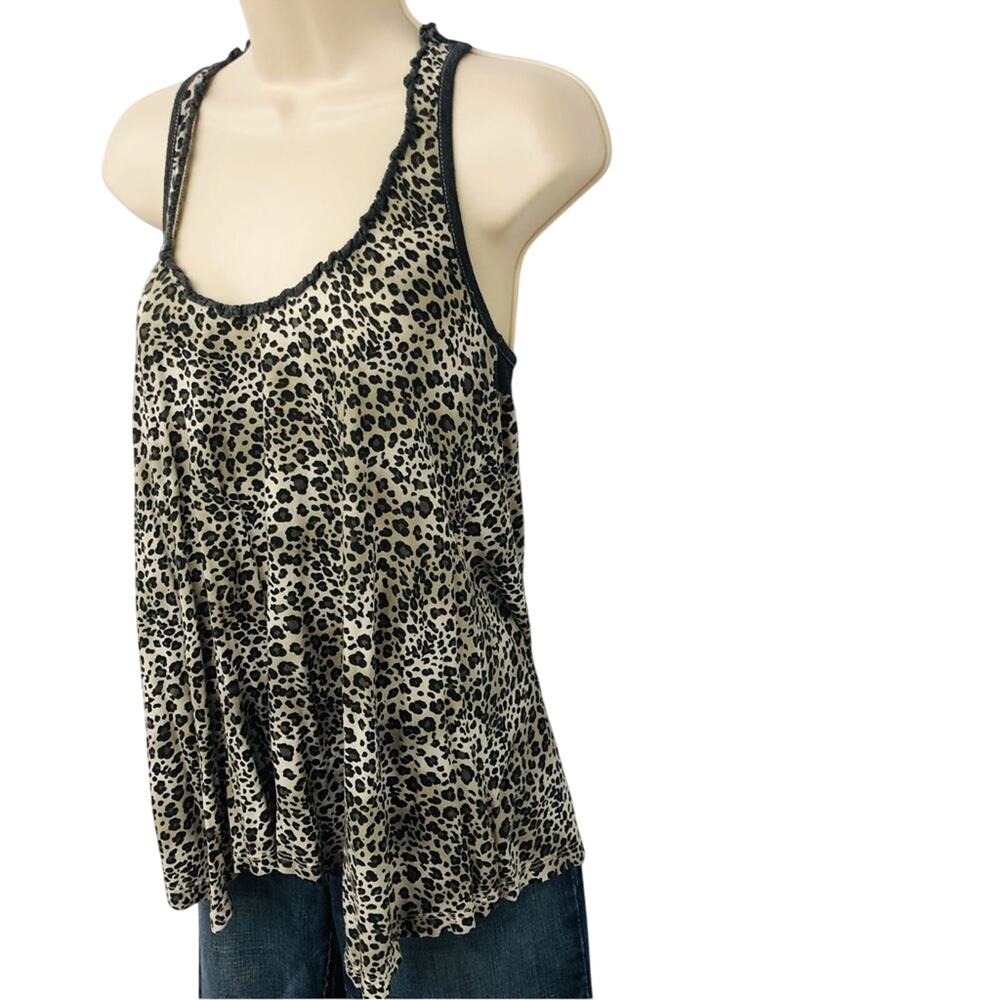 Splendid Black Gray Leopard Print Racer Back Top Lettuce Edge Scoop Neck - Picture 14 of 16
